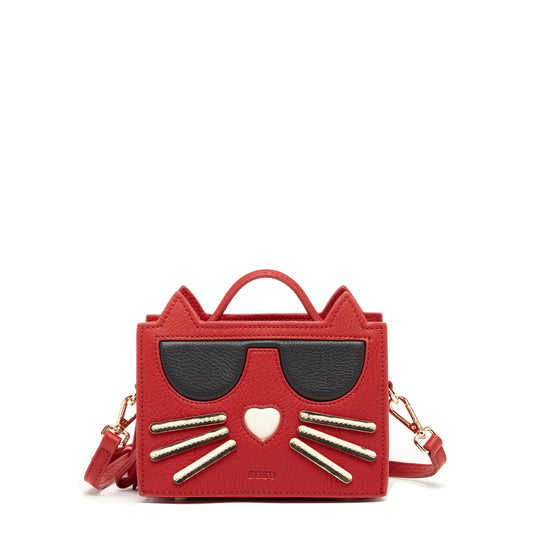 Leather Cat Bag Red Crossbody Purse Women's Handbag